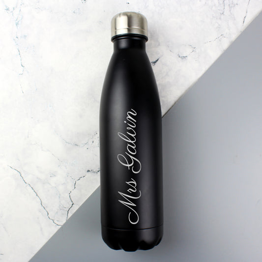 Personalised Black Metal Insulated Drinks Bottle - MK&JD Gifts