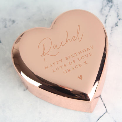 Personalised Free Text Rose Gold Heart Trinket Box - MK&JD Gifts