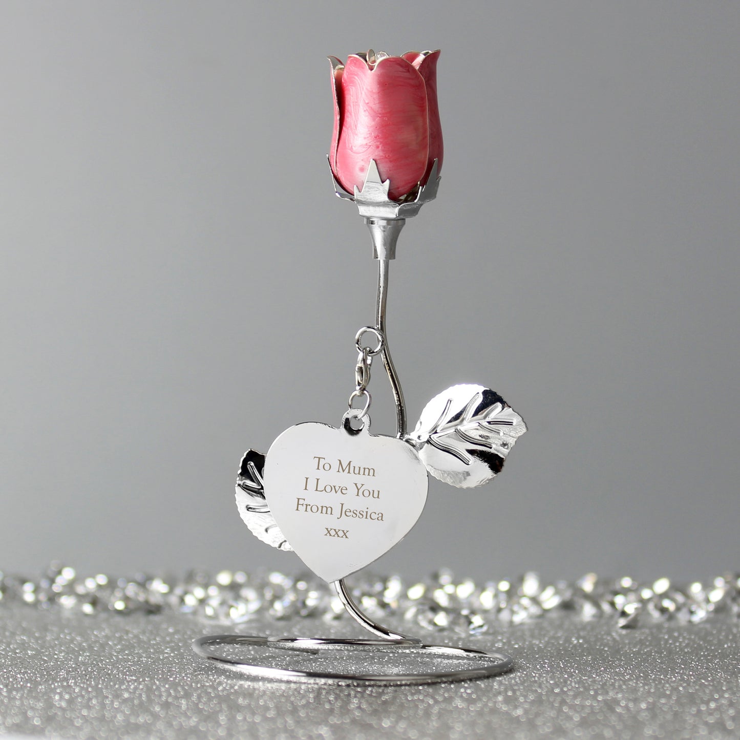 Personalised Free Text Pink Rose Bud Ornament - MK&JD Gifts