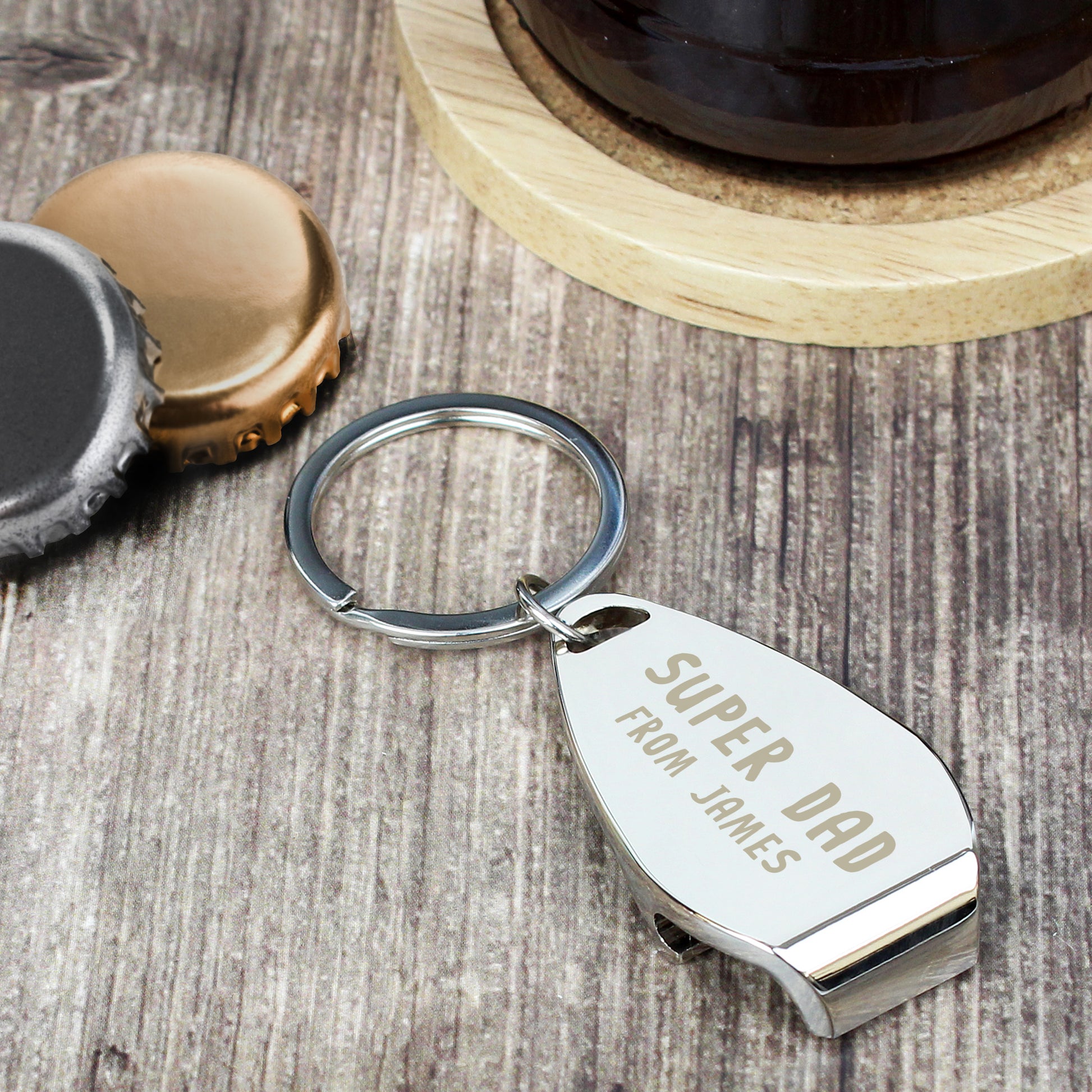 Personalised Super Dad Bottle Opener Keyring - MK&JD Gifts