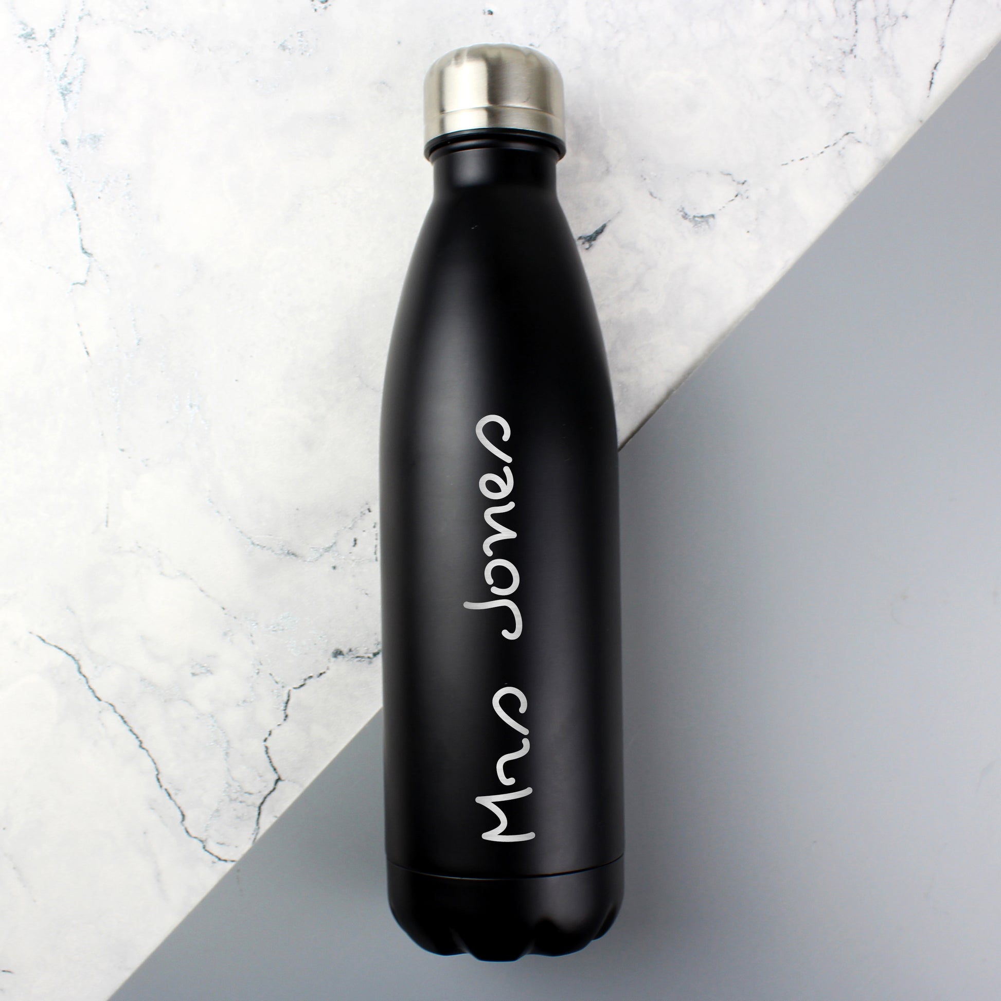 Personalised Name Only Black Metal Insulated Drinks Bottle - MK&JD Gifts