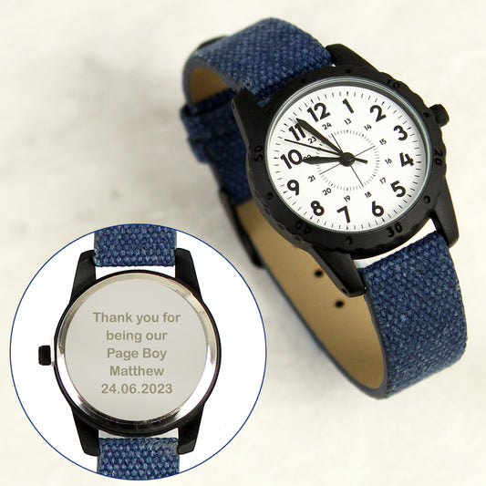 Personalised Black with Blue Canvas Strap Boys Watch - MK&JD Gifts