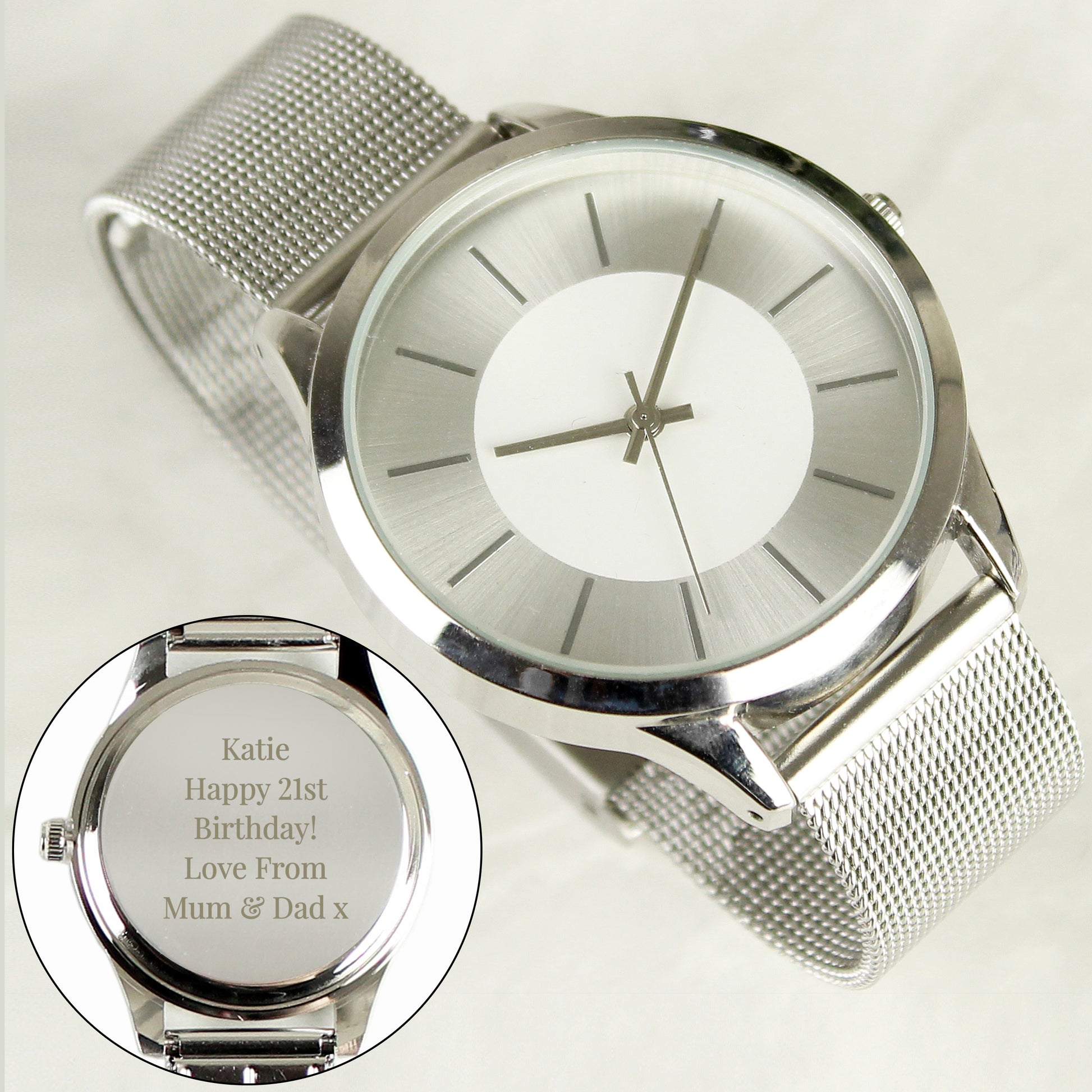 Personalised Silver with Mesh Style Strap Watch - MK&JD Gifts