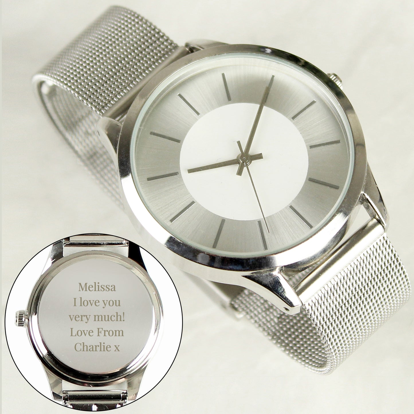 Personalised Silver with Mesh Style Strap Watch - MK&JD Gifts