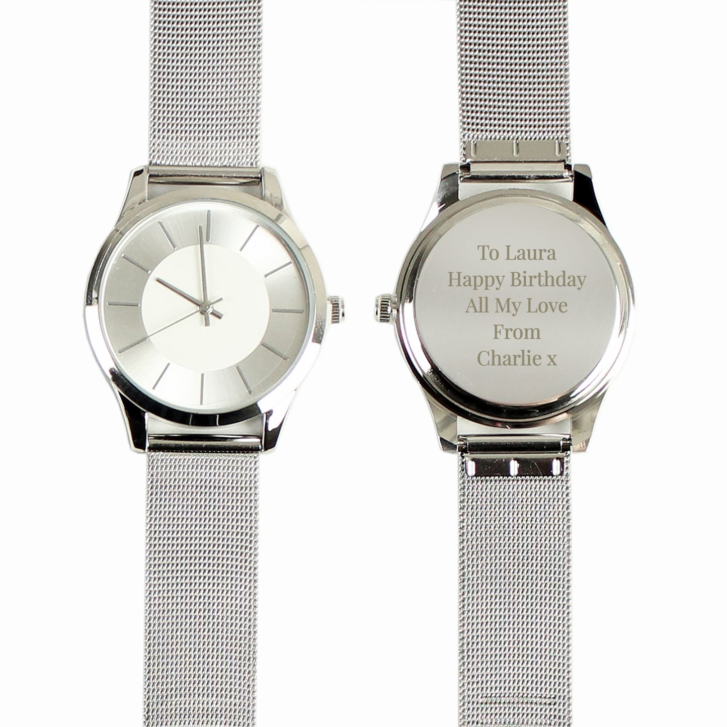 Personalised Silver with Mesh Style Strap Watch - MK&JD Gifts