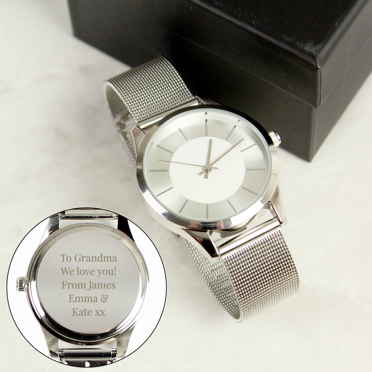 Personalised Silver with Mesh Style Strap Watch - MK&JD Gifts