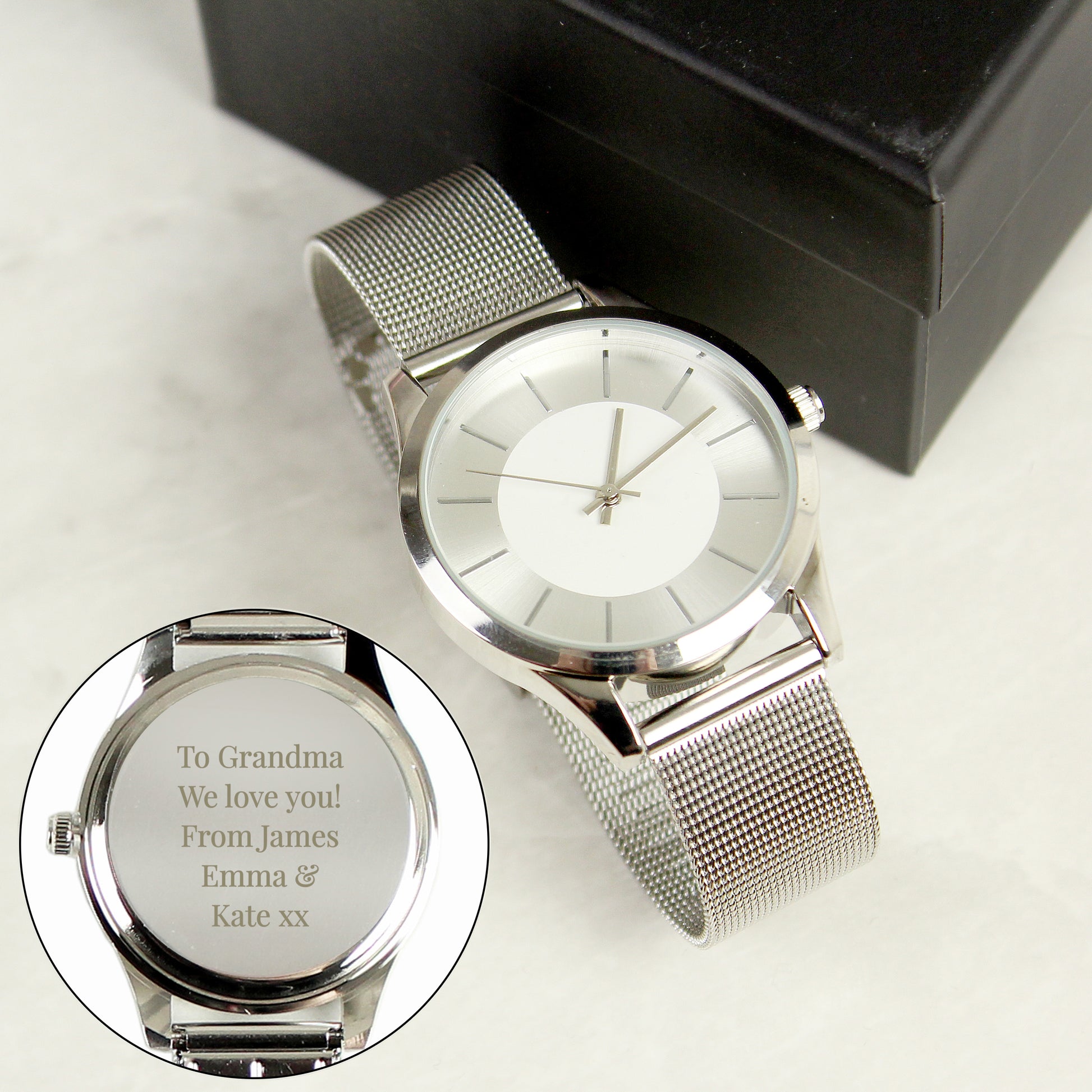 Personalised Silver with Mesh Style Strap Watch - MK&JD Gifts