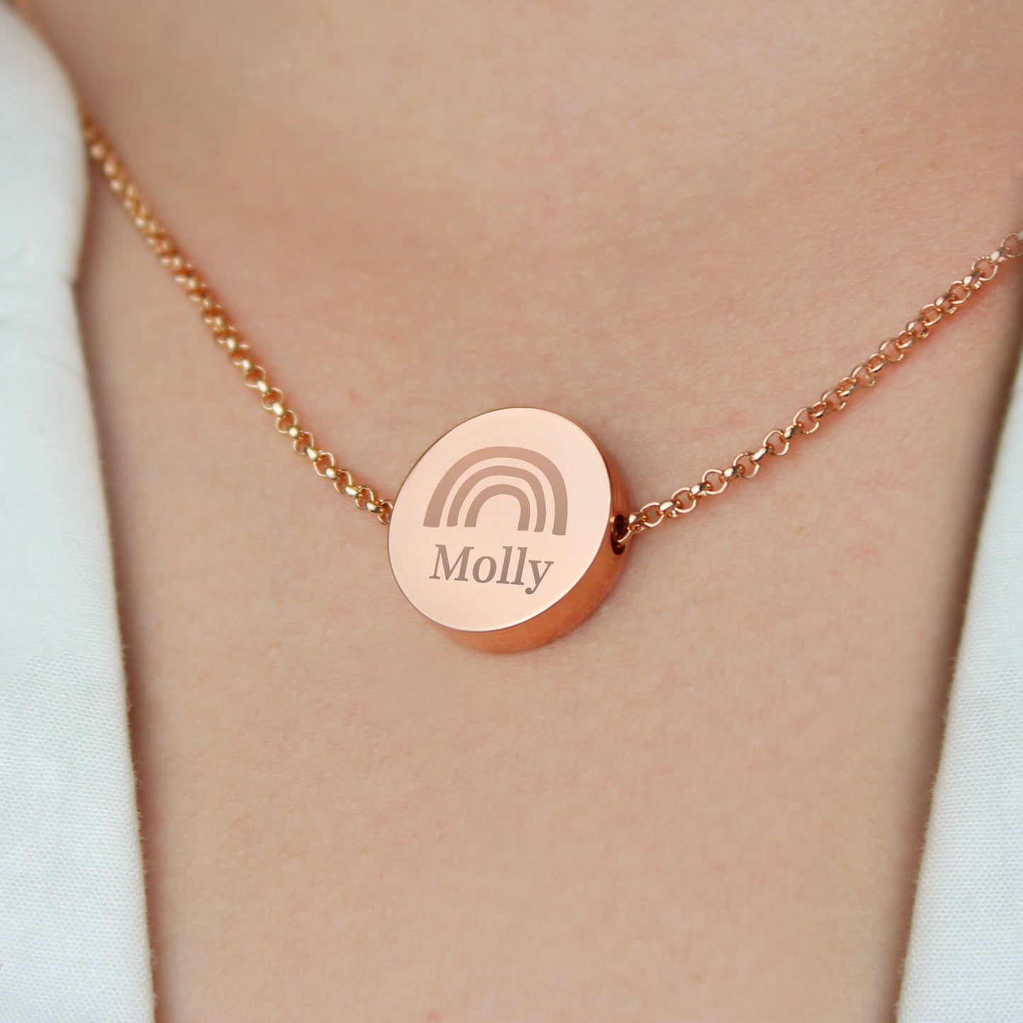 Personalised Rainbow Rose Gold Tone Disc Necklace - MK&JD Gifts