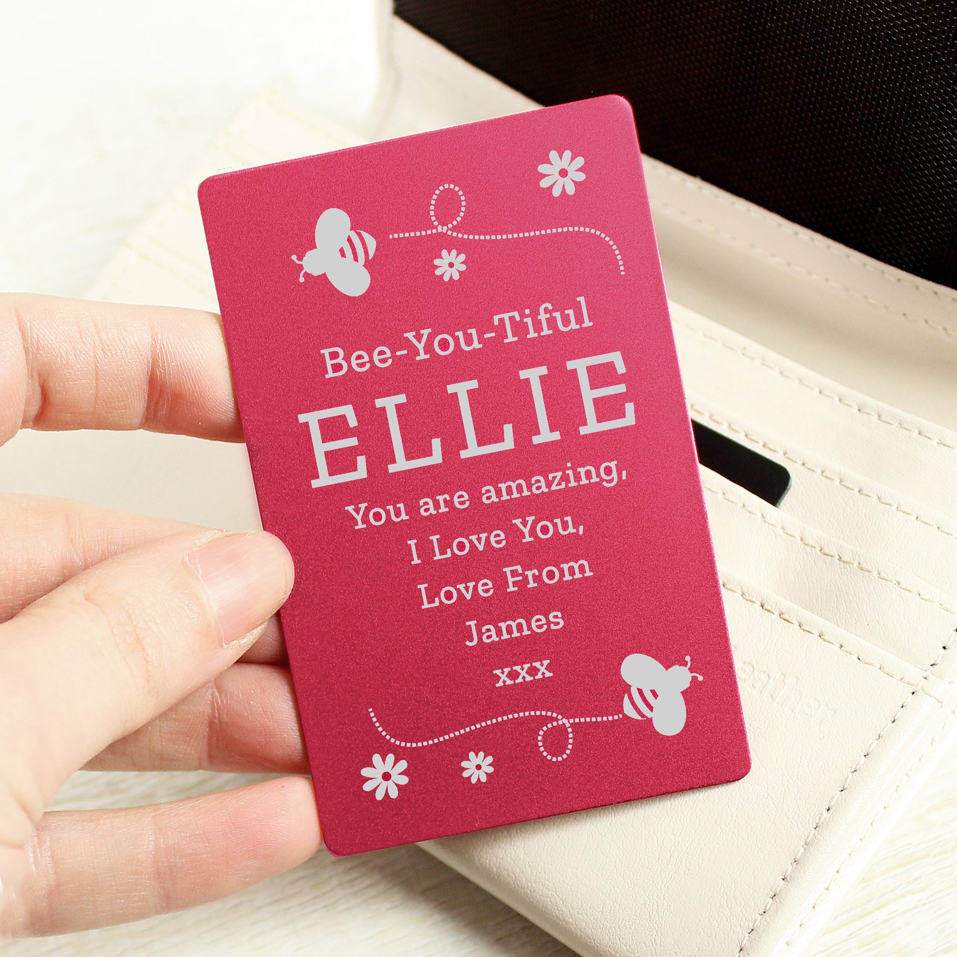 Personalised Bee Cerise Wallet Card - MK&JD Gifts