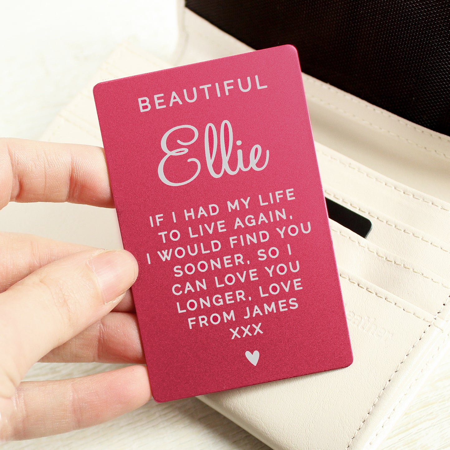 Personalised Free Text Cerise Wallet Card - MK&JD Gifts