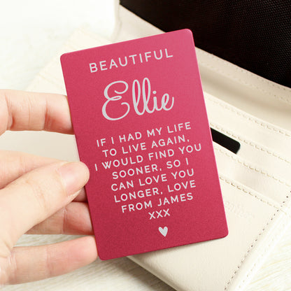 Personalised Free Text Cerise Wallet Card - MK&JD Gifts