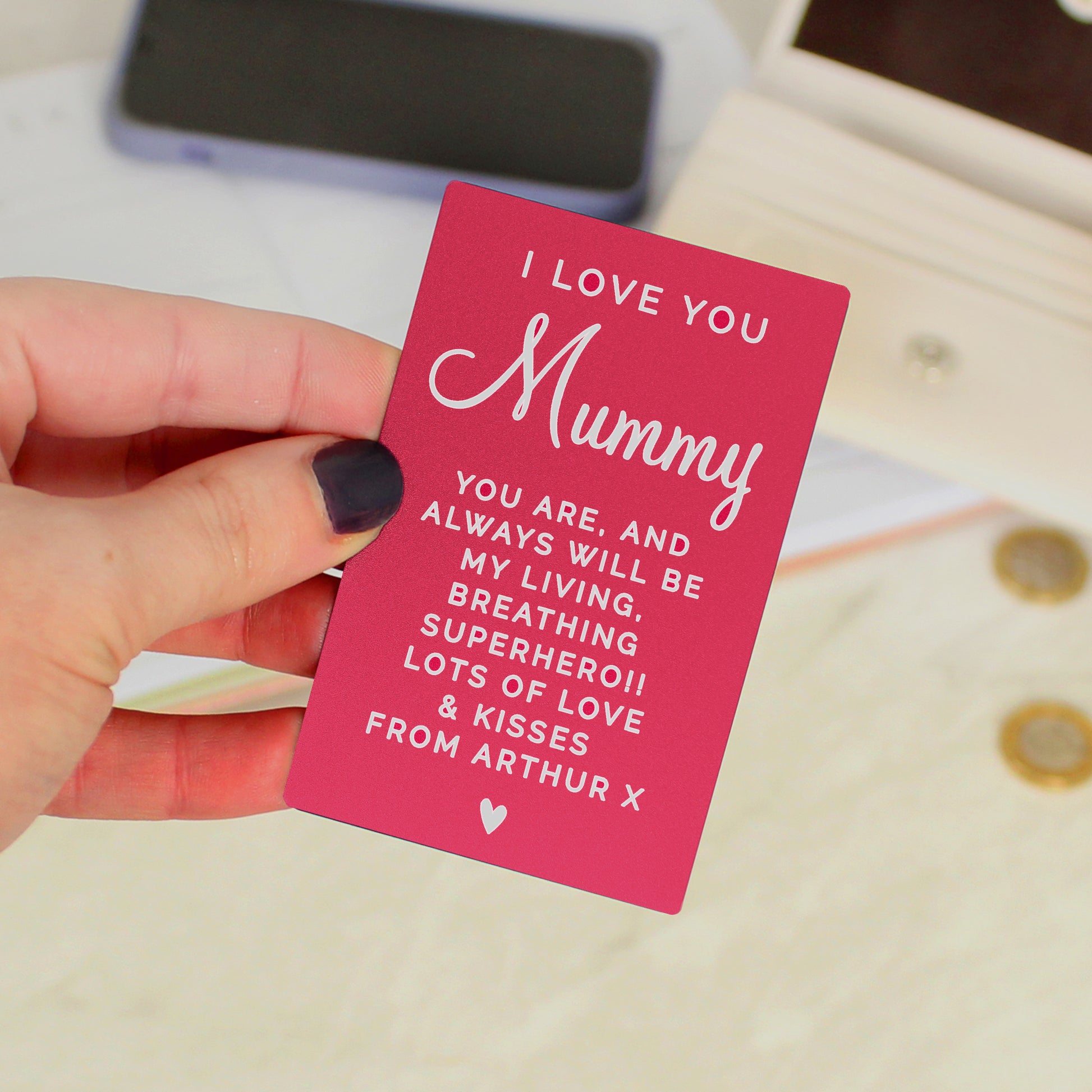 Personalised Free Text Cerise Wallet Card - MK&JD Gifts