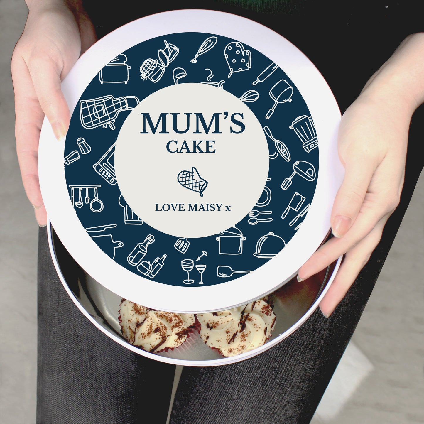Personalised Navy Kitchen Design Cake Tin - MK&JD Gifts