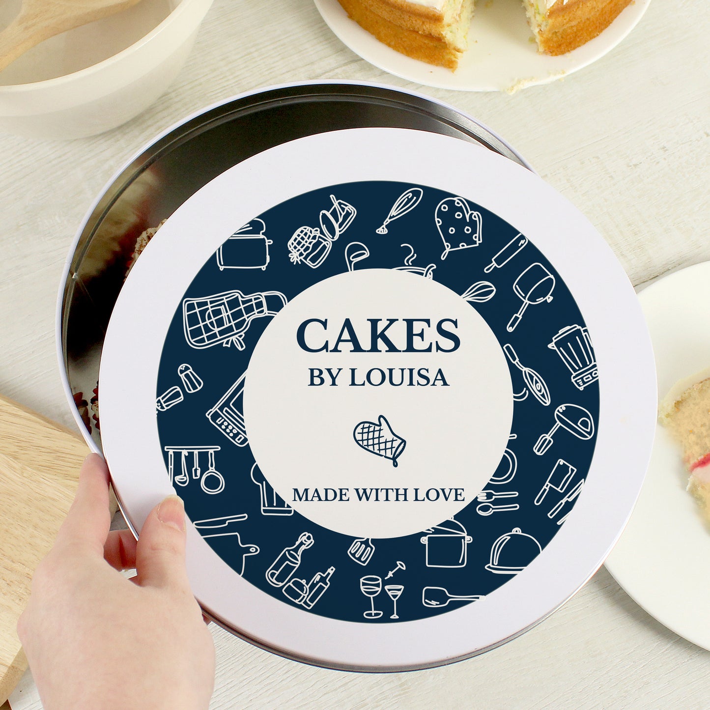 Personalised Navy Kitchen Design Cake Tin - MK&JD Gifts