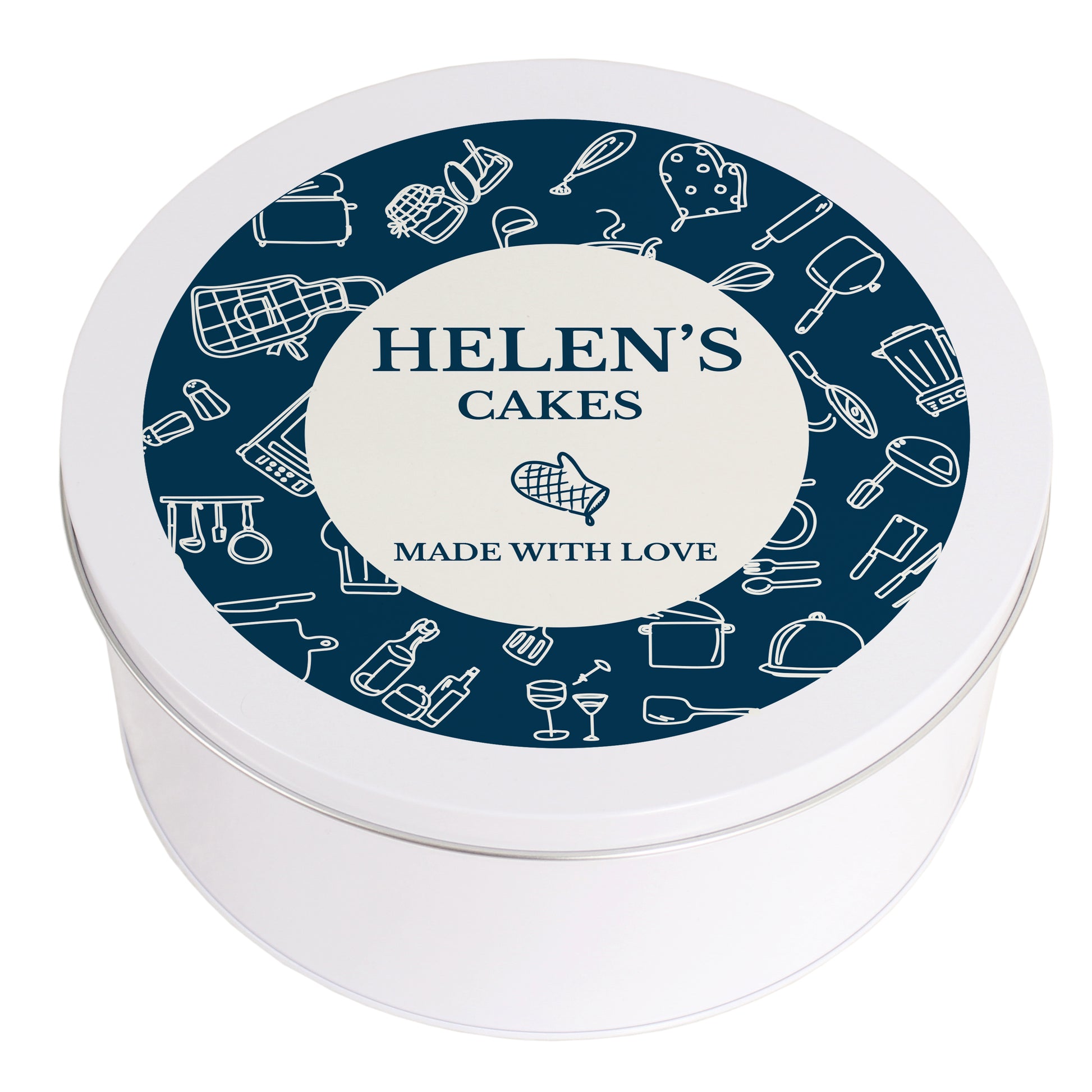 Personalised Navy Kitchen Design Cake Tin - MK&JD Gifts