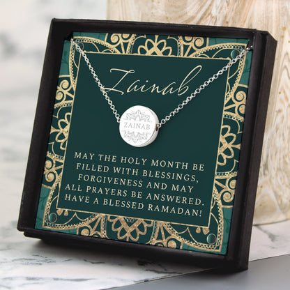 Personalised Sentiment Eid and Ramadan Disc Necklace and Box - MK&JD Gifts