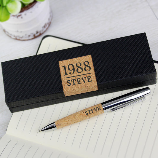 Personalised Large Date & Name Cork Pen Set - MK&JD Gifts