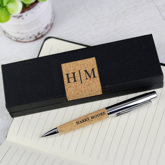 Personalised Initial & Name Cork Pen Set - MK&JD Gifts
