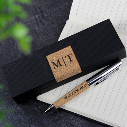 Personalised Initial & Name Cork Pen Set - MK&JD Gifts