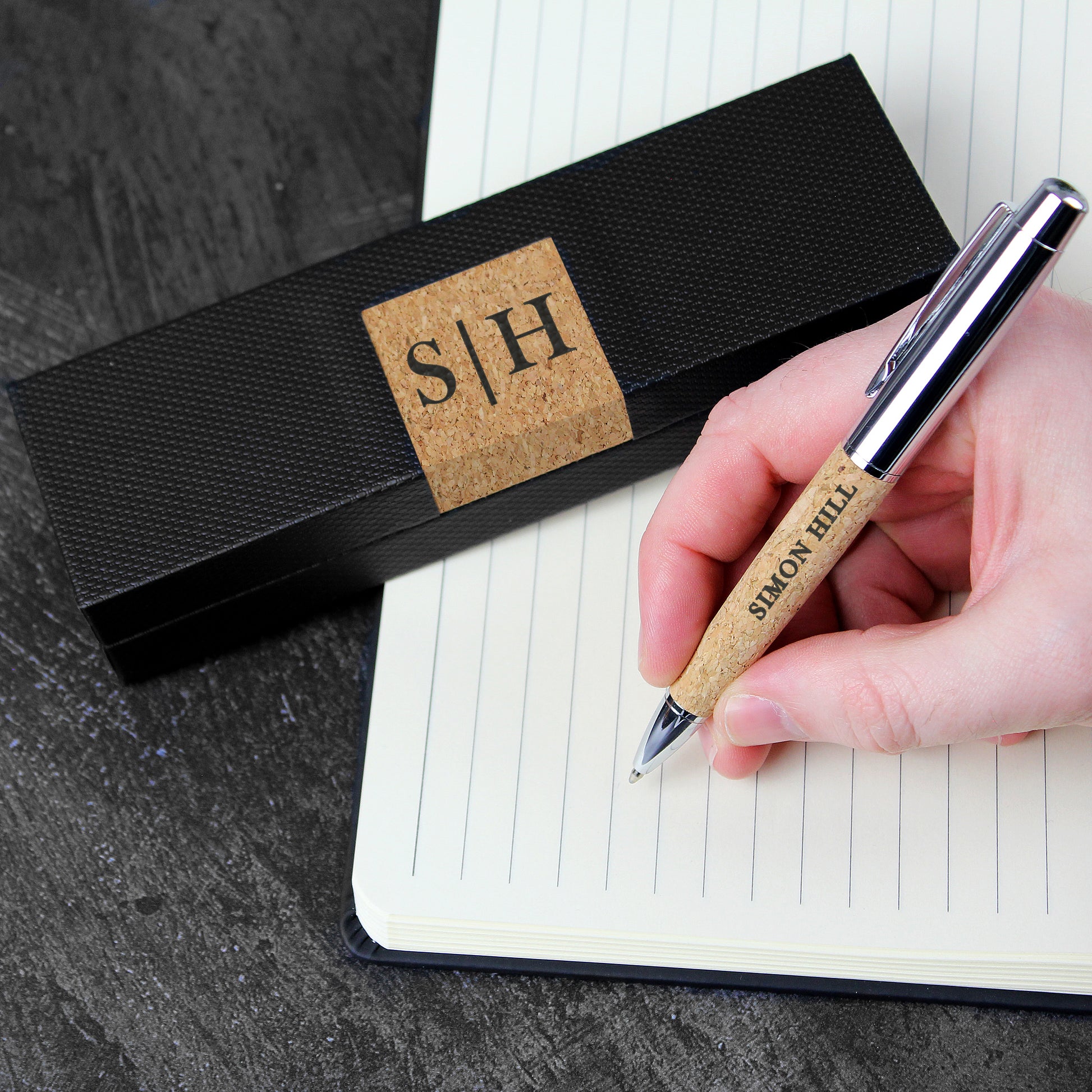 Personalised Initial & Name Cork Pen Set - MK&JD Gifts