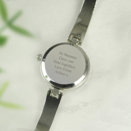 Personalised Silver Ladies Watch With Silver Slider Clasp - MK&JD Gifts