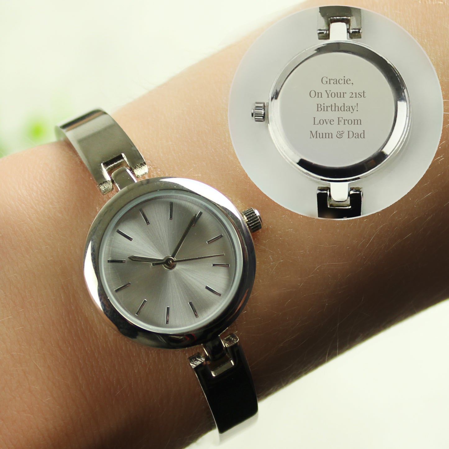 Personalised Silver Ladies Watch With Silver Slider Clasp - MK&JD Gifts