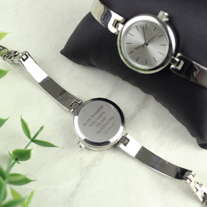 Personalised Silver Ladies Watch With Silver Slider Clasp - MK&JD Gifts