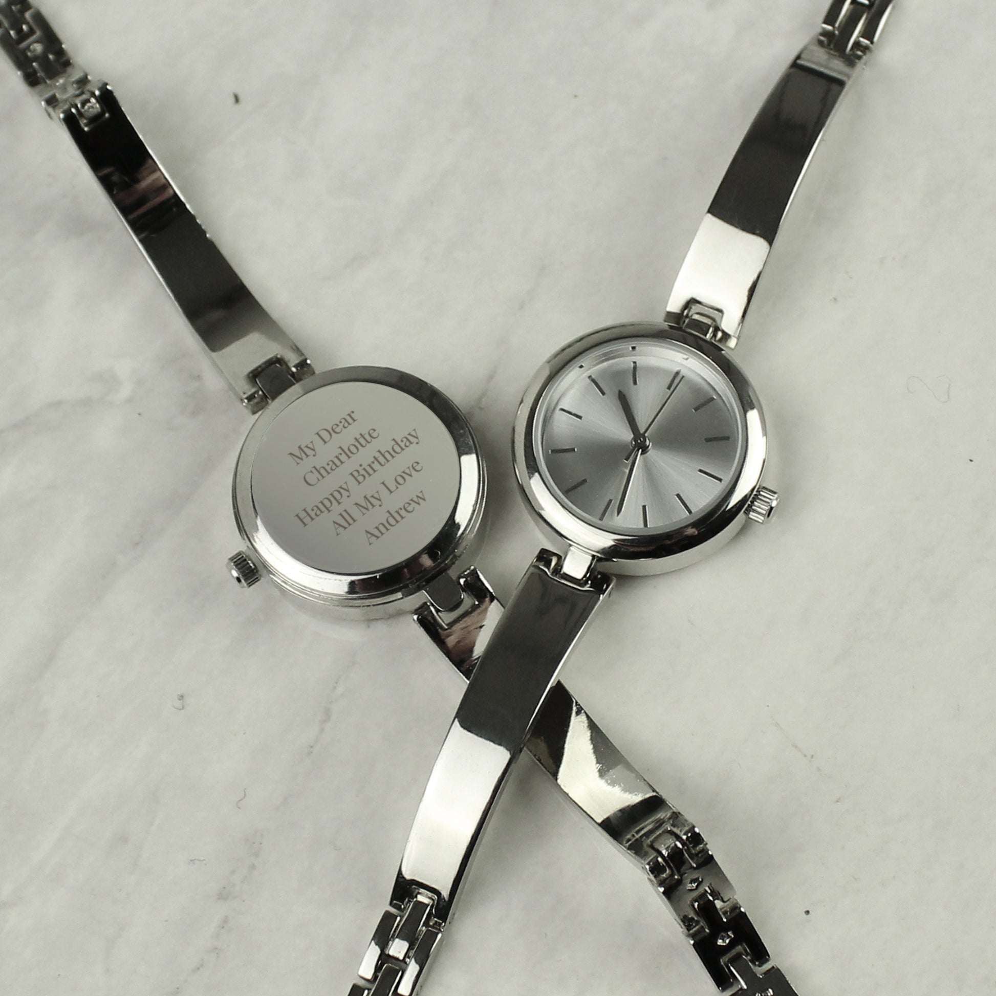 Personalised Silver Ladies Watch With Silver Slider Clasp - MK&JD Gifts