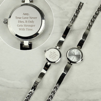 Personalised Silver Ladies Watch With Silver Slider Clasp - MK&JD Gifts