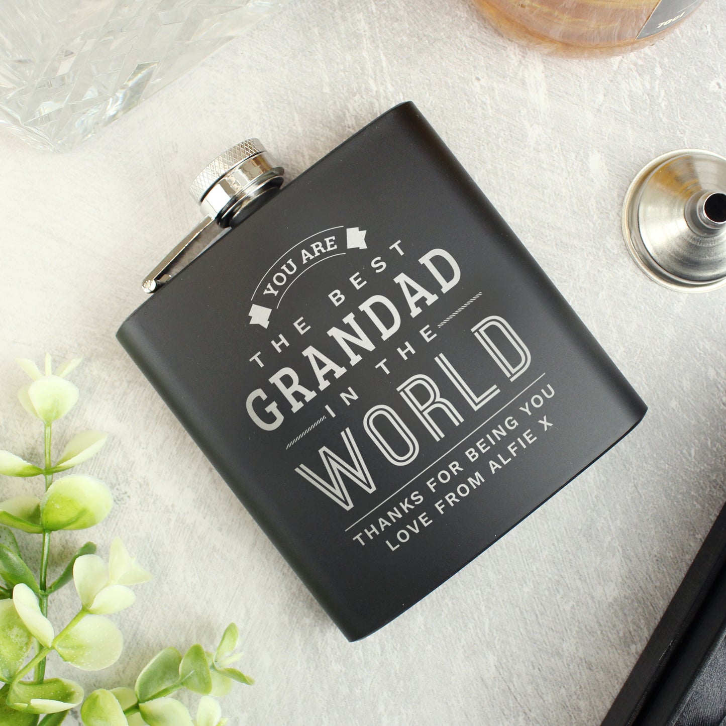 Personalised Best in The World Black Hip Flask - MK&JD Gifts