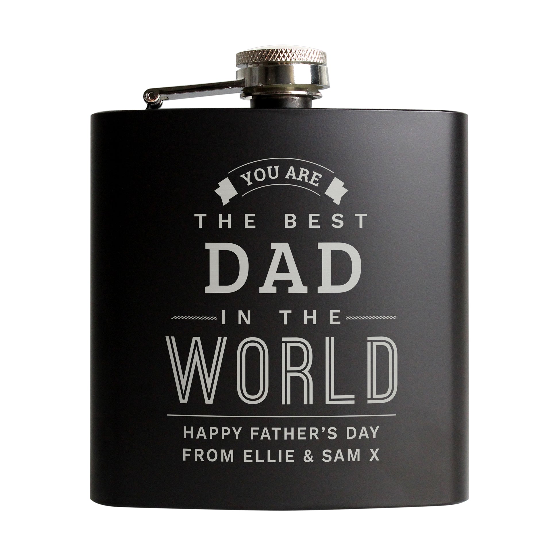 Personalised Best in The World Black Hip Flask - MK&JD Gifts