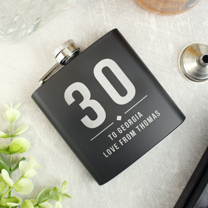 Personalised Big Numbers Black Hip Flask - MK&JD Gifts