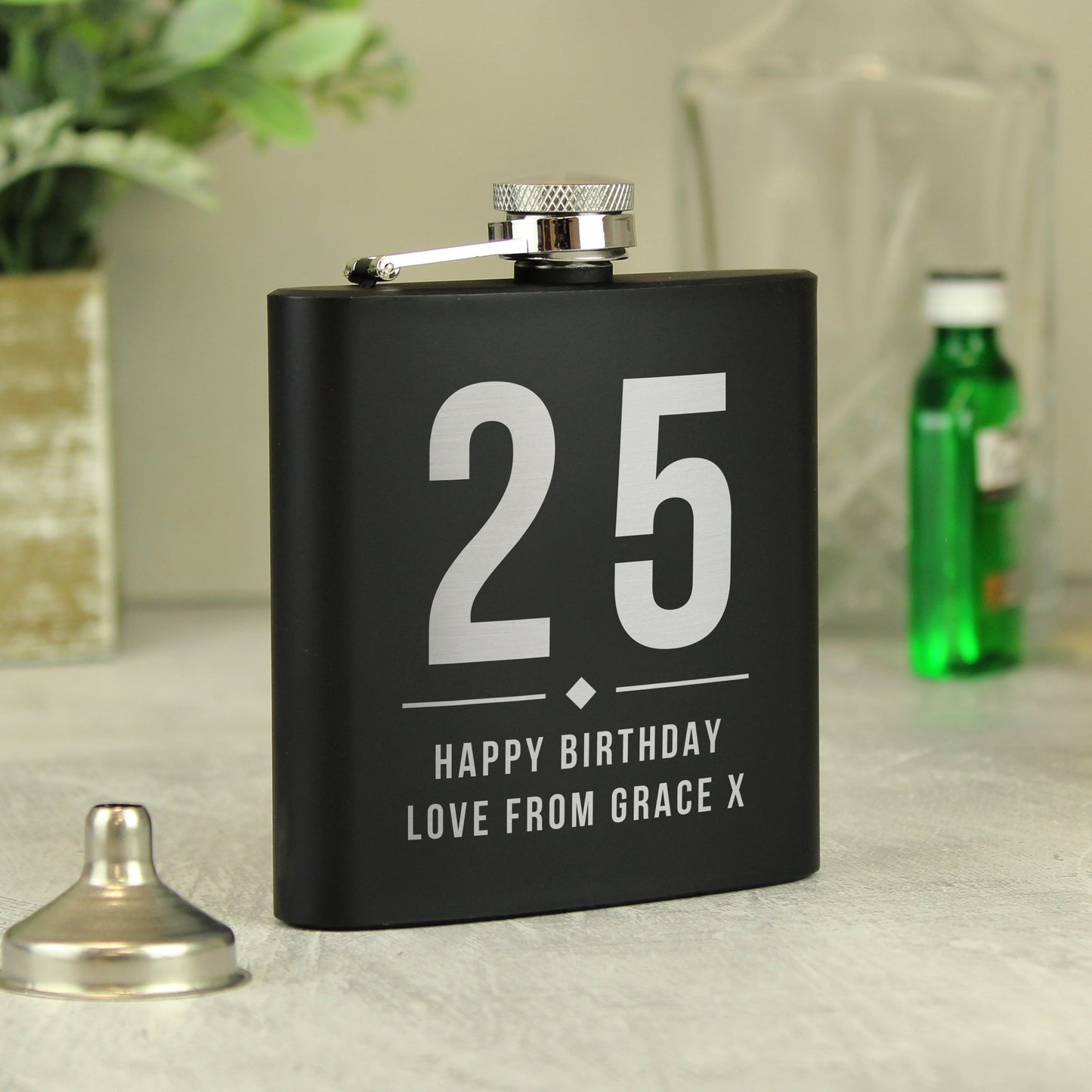 Personalised Big Numbers Black Hip Flask - MK&JD Gifts