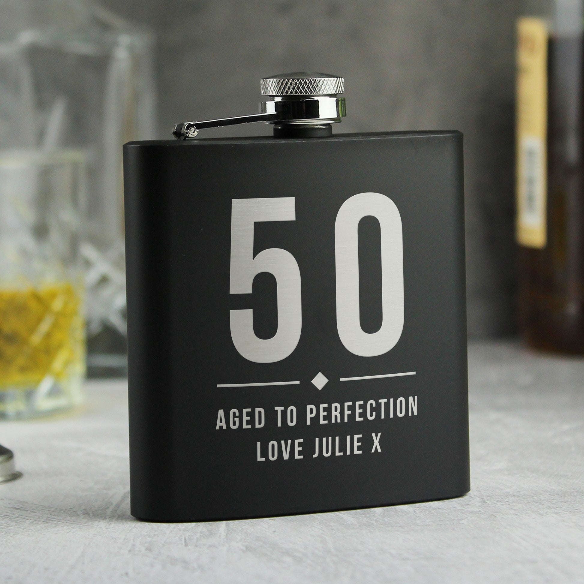 Personalised Big Numbers Black Hip Flask - MK&JD Gifts