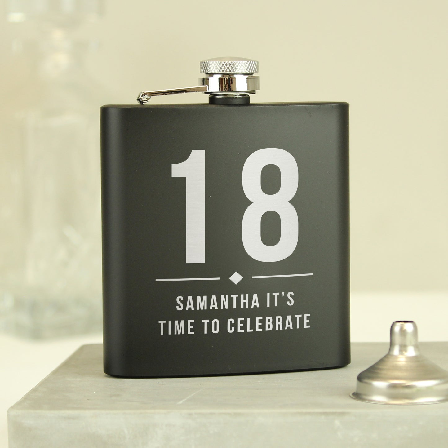 Personalised Big Numbers Black Hip Flask - MK&JD Gifts
