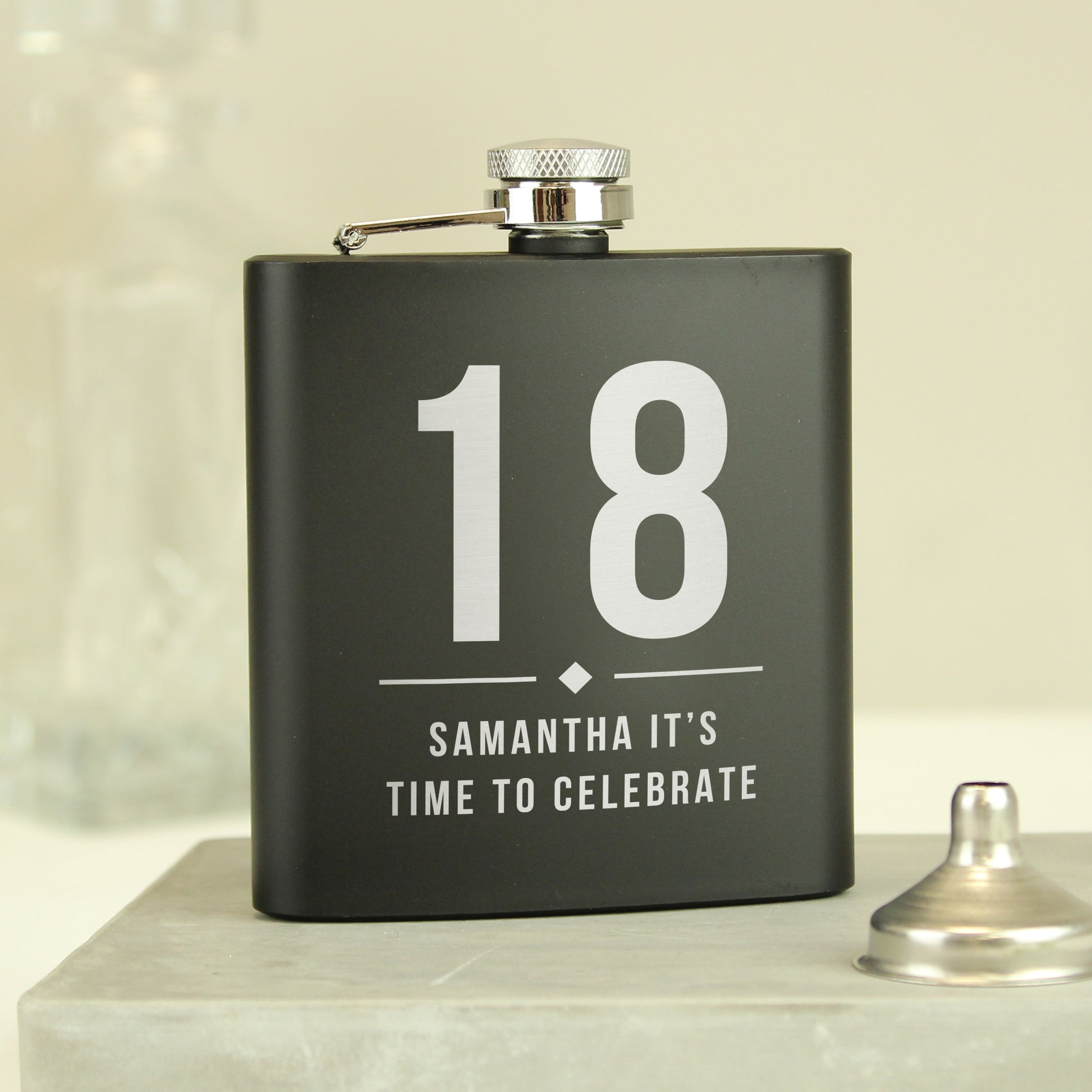 Personalised Big Numbers Black Hip Flask - MK&JD Gifts