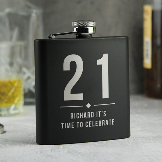 Personalised Big Numbers Black Hip Flask - MK&JD Gifts