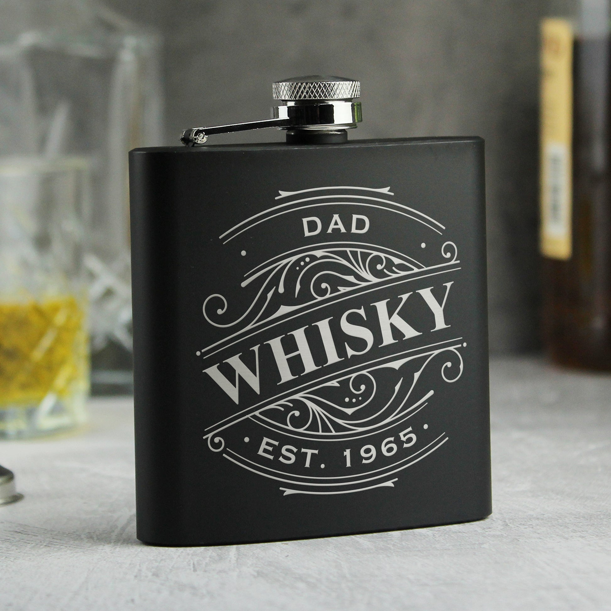 Personalised Spirit Black Hip Flask - MK&JD Gifts