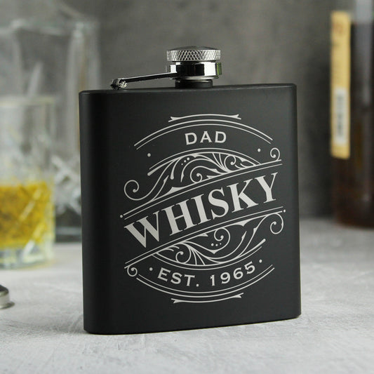 Personalised Spirit Black Hip Flask - MK&JD Gifts