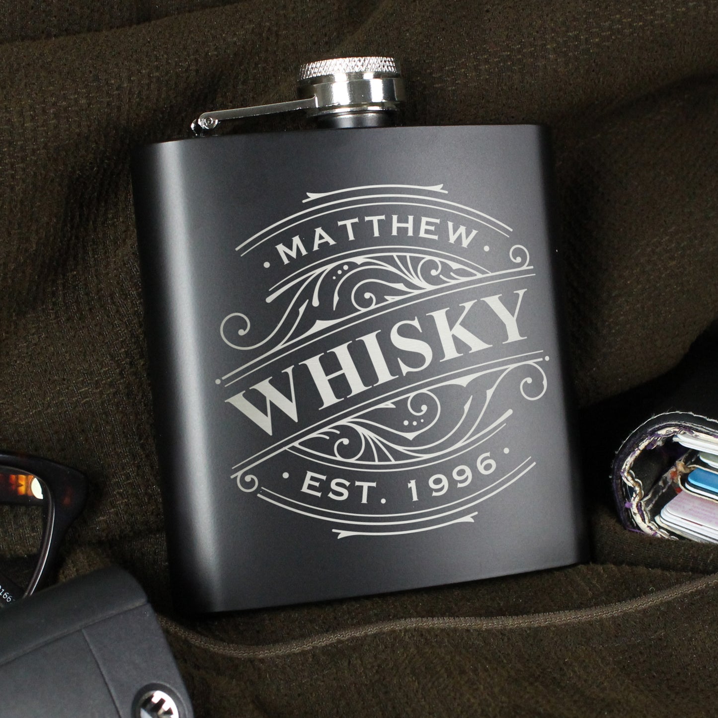 Personalised Spirit Black Hip Flask - MK&JD Gifts