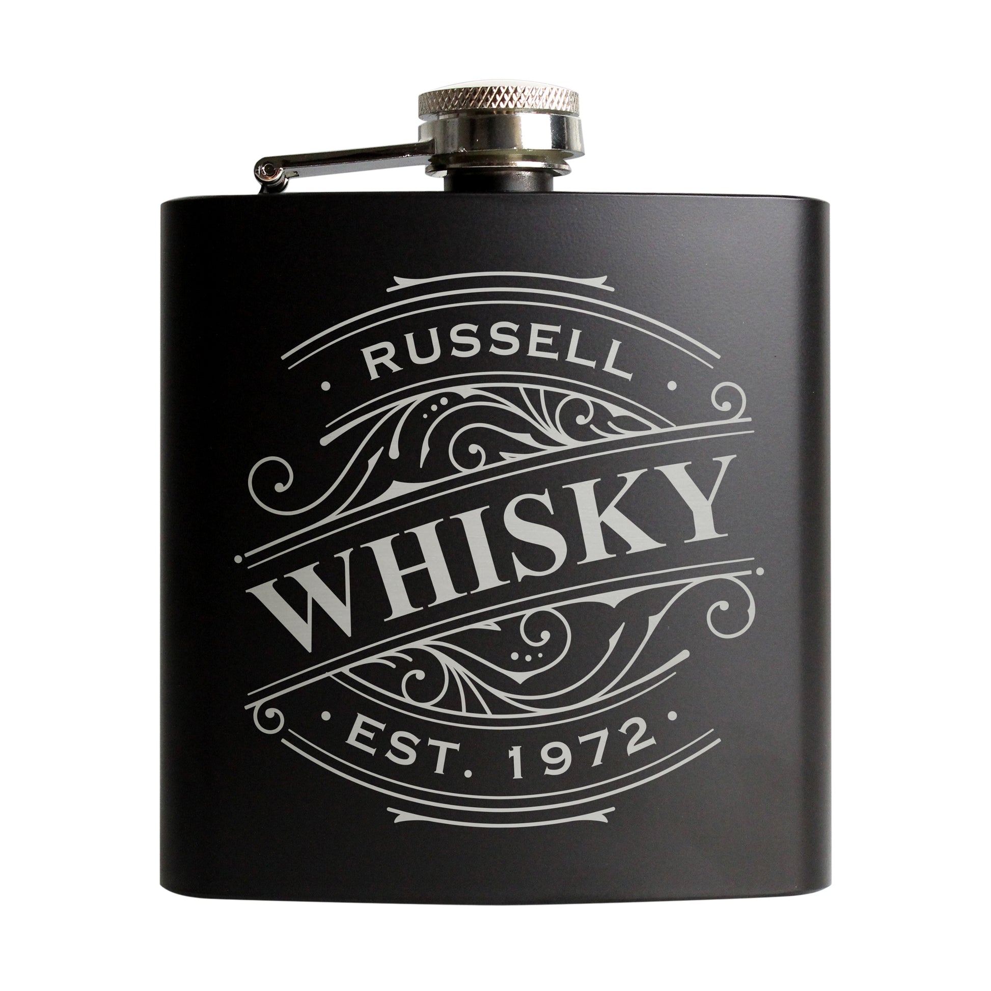 Personalised Spirit Black Hip Flask - MK&JD Gifts