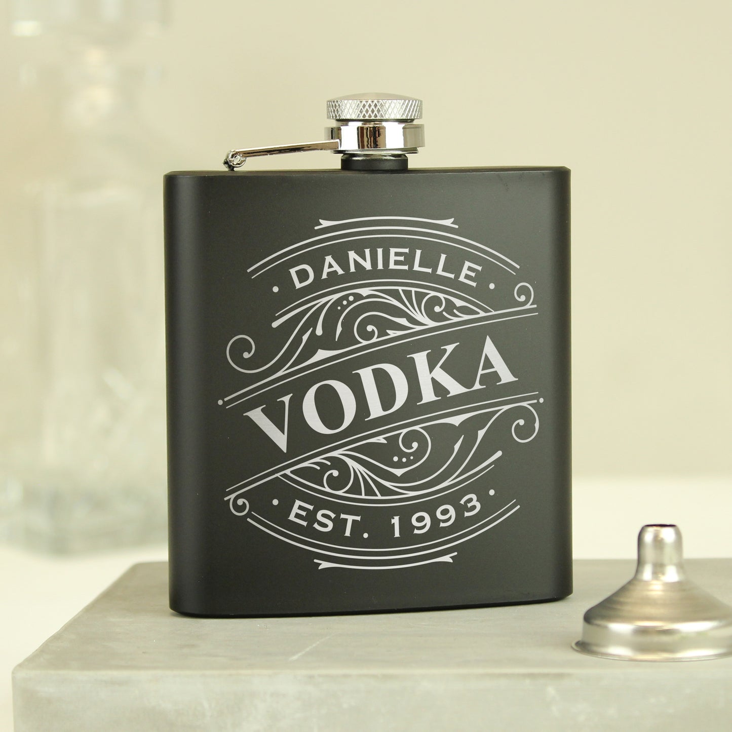 Personalised Spirit Black Hip Flask - MK&JD Gifts