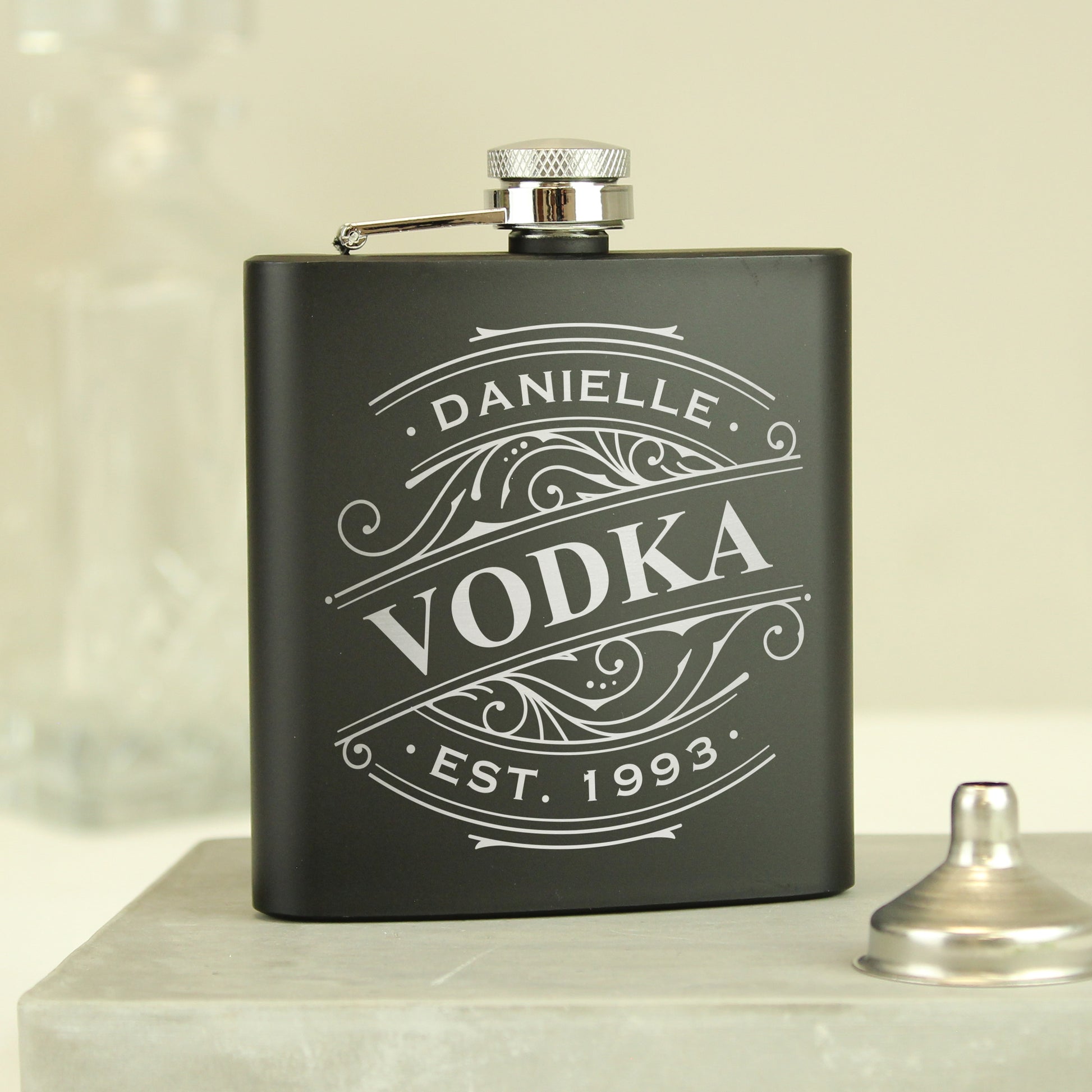 Personalised Spirit Black Hip Flask - MK&JD Gifts