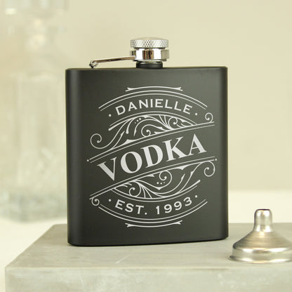 Personalised Spirit Black Hip Flask - MK&JD Gifts