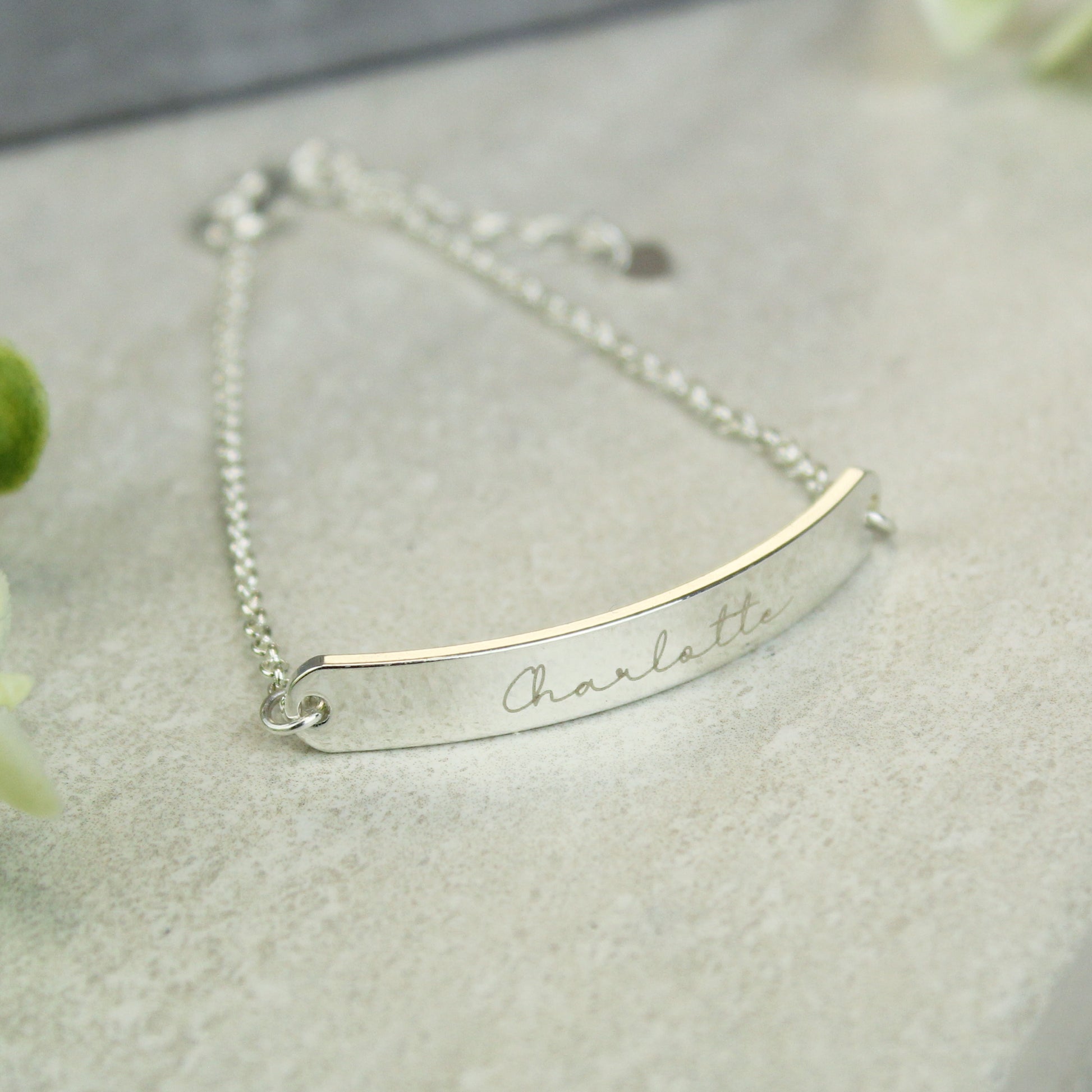 Personalised Name Only Silver Tone Bar Bracelet - MK&JD Gifts