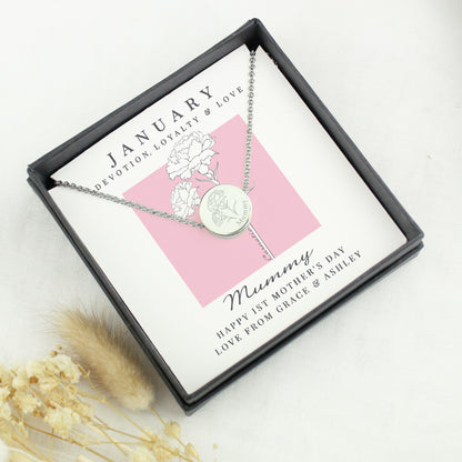 Personalised January Birth Flower Necklace and Box - MK&JD Gifts