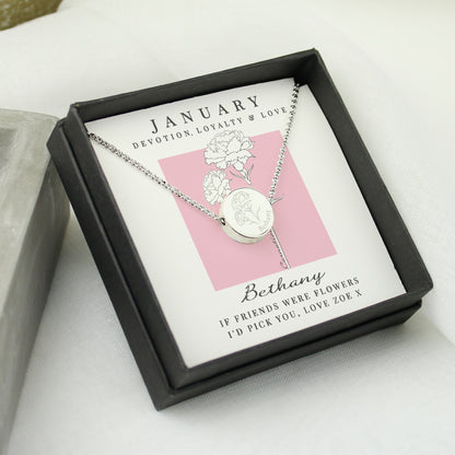 Personalised January Birth Flower Necklace and Box - MK&JD Gifts