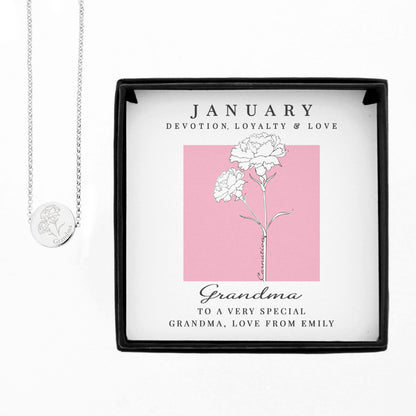 Personalised January Birth Flower Necklace and Box - MK&JD Gifts