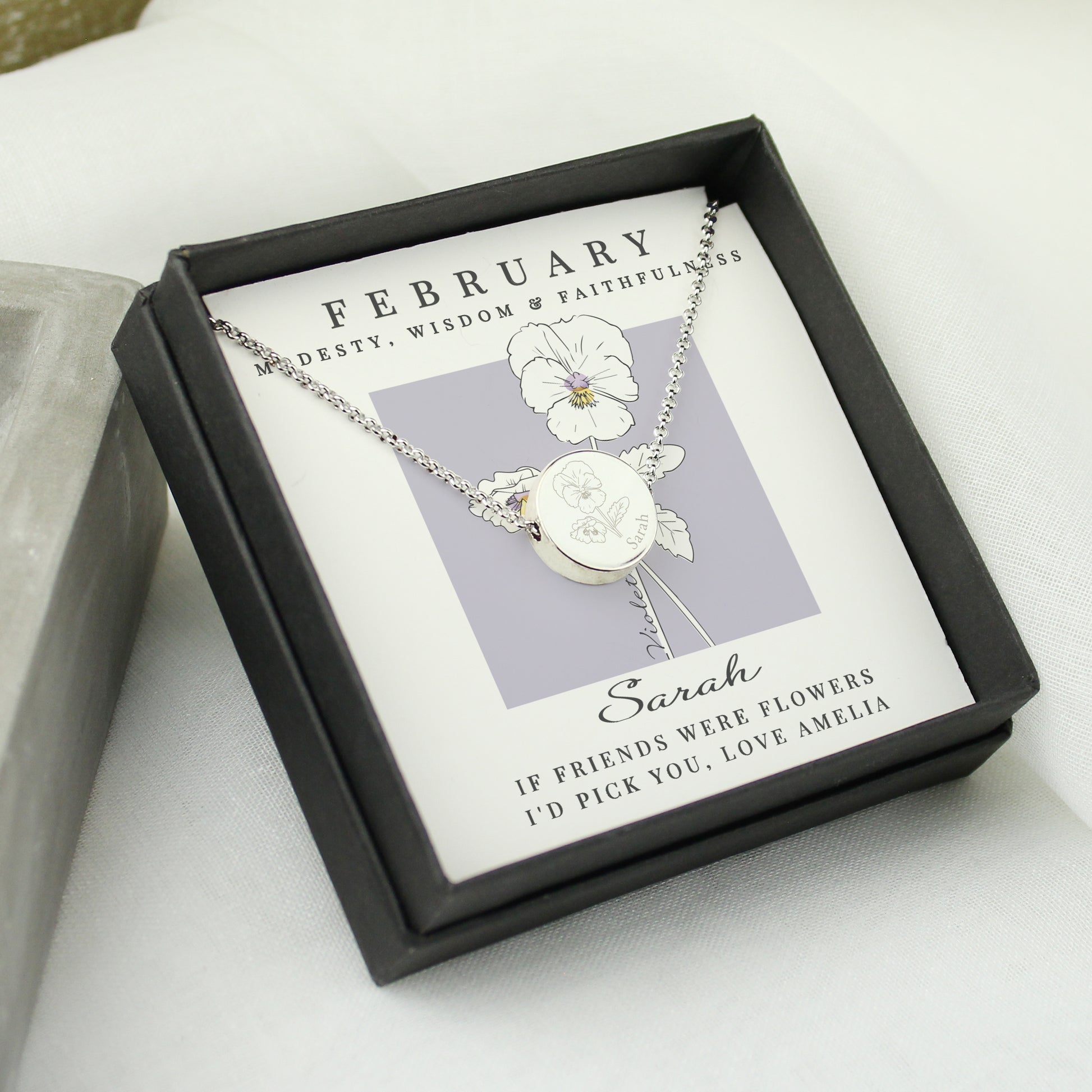 Personalised February Birth Flower Necklace and Box - MK&JD Gifts