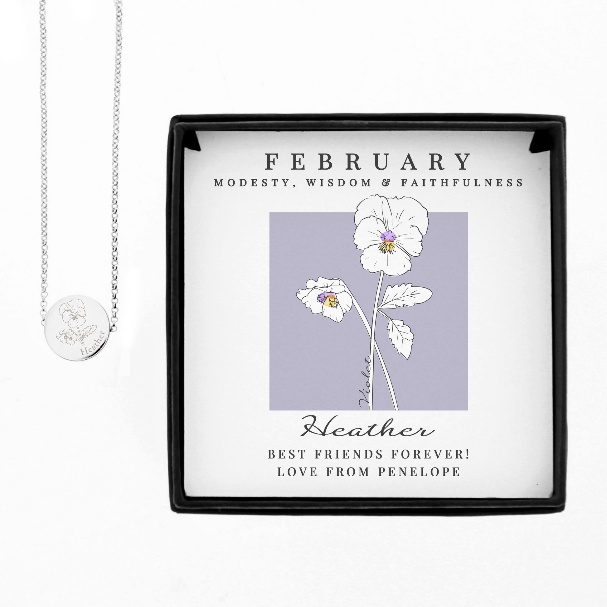 Personalised February Birth Flower Necklace and Box - MK&JD Gifts